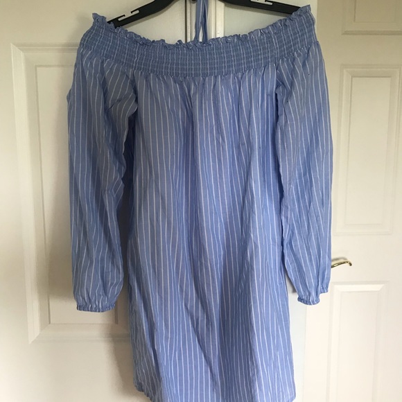 Blue&White Stripe Off the Shoulder Dress - Picture 1 of 2